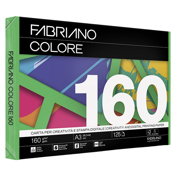 MD_68437 Carta Fabriano Colore - A3 - 160 gr - colori forti verde - Fabriano - conf. 125 fogli - immagine 1