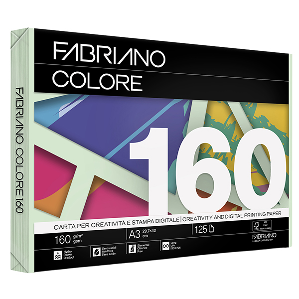MD_68445 Carta Fabriano Colore - A3 - 160 gr - colori tenui verde chiaro - Fabriano - conf. 125 fogli - immagine 1
