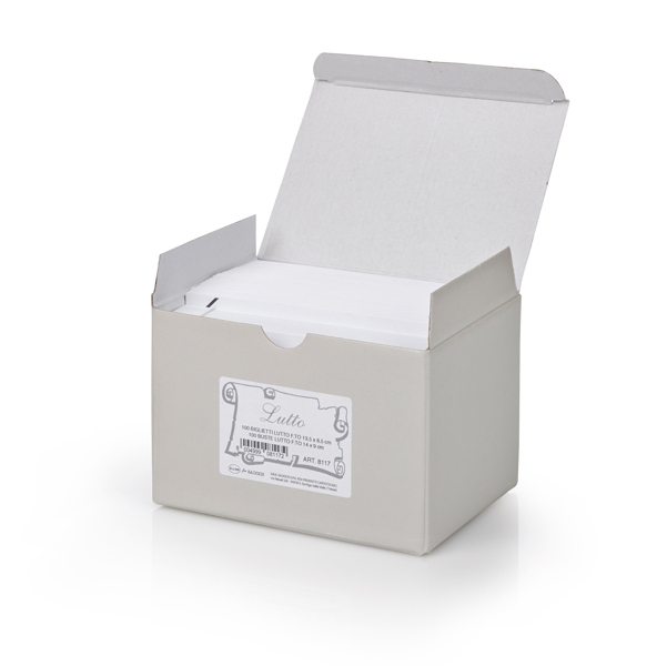 MD_68906 Scatola 100 biglietti + 100 buste - Lutto - bianco - 9 x 14 cm - Rex Sadoch - immagine 1