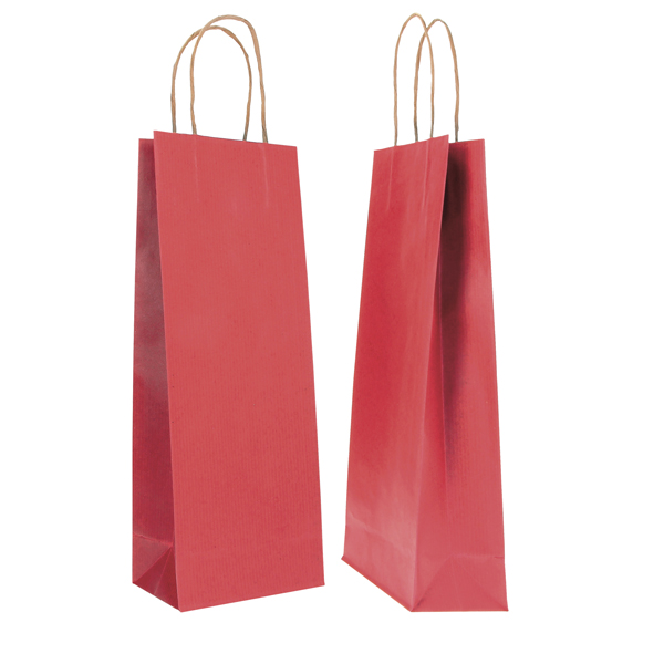 MD_71722 Portabottiglie BARBERA - maniglie cordino - 14 x 9 x 38 cm - carta biokraft - bordeaux - Mainetti Bags - conf. 20 pezzi - immagine 1