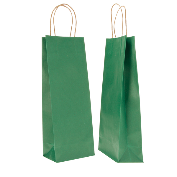 MD_71723 Portabottiglie BARBERA - maniglie cordino - 14 x 9 x 38 cm - carta biokraft - verde - Mainetti Bags - conf. 20 pezzi - immagine 1
