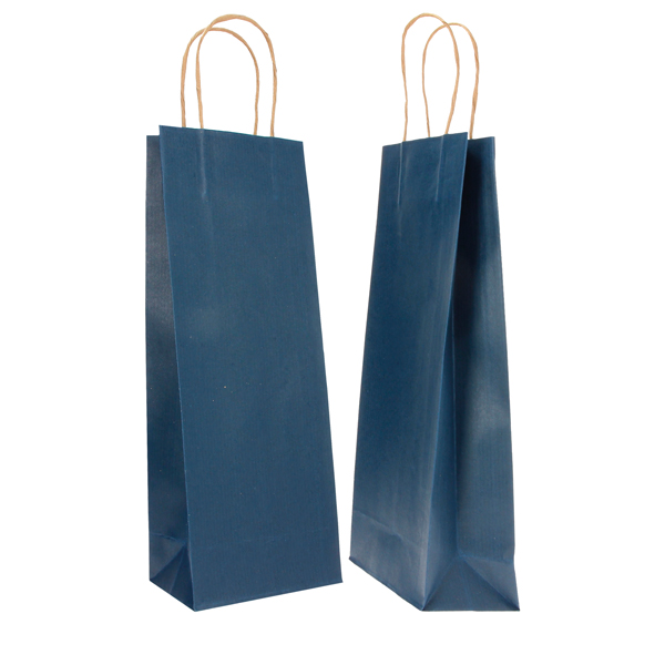 MD_71724 Portabottiglie BARBERA - maniglie cordino - 14 x 9 x 38 cm - carta biokraft - blu - Mainetti Bags - conf. 20 pezzi - immagine 1