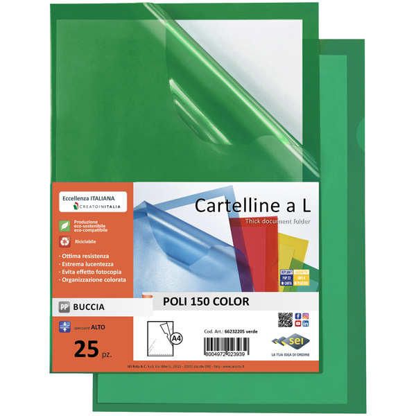 MD_71934 Cartellina a L Poli 150 Color - A4 - PP - buccia pesante - verde - Sei Rota - conf. 25 pezzi - immagine 1