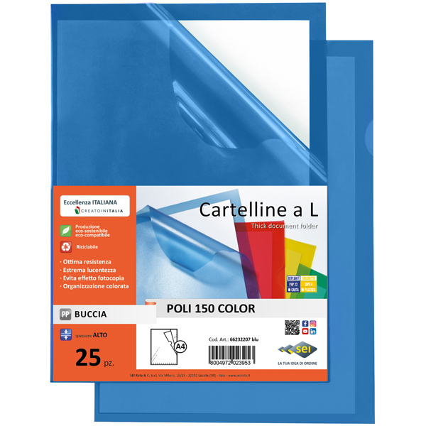 MD_71936 Cartellina a L Poli 150 Color - A4 - PP - buccia pesante - blu - Sei Rota - conf. 25 pezzi - immagine 1