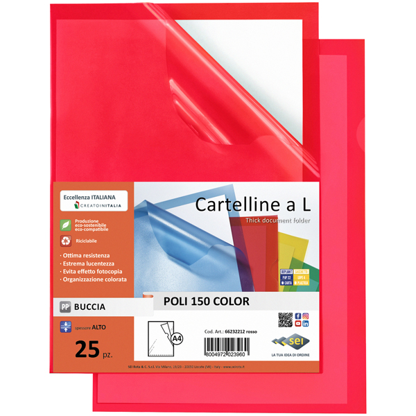 MD_71937 Cartellina a L Poli 150 Color - A4 - PP - buccia pesante - rosso - Sei Rota - conf. 25 pezzi - immagine 1