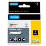 Nastro Rhino 18488 - 12 mm x 3,5 mt - nylon flessibile - nero/bianco - Dymo