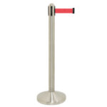 Colonnina segnapercorso cromata - altezza 100 cm - nastro retrattile rosso da 210 cm - Securit