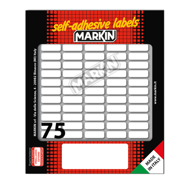 MD_78197 Etichette adesive - in carta - permanenti - 21 x 8 mm - 75 et/fg - 10 fogli - bianco - Markin - immagine 1