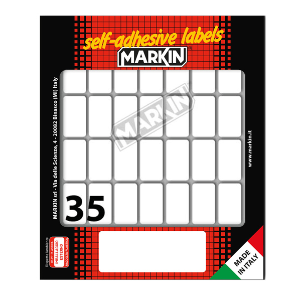 MD_78199 Etichette adesive - in carta - permanenti - 27 x 15 mm - 35 et/fg - 10 fogli - bianco - Markin - immagine 1