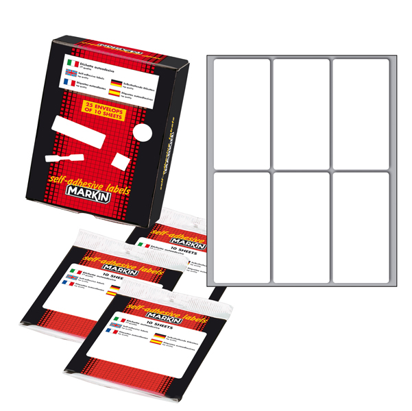 MD_78220 Etichette adesive - in carta - permanenti - 73 x 37 mm - 6 et/fg - 10 fogli - bianco - Markin - immagine 1