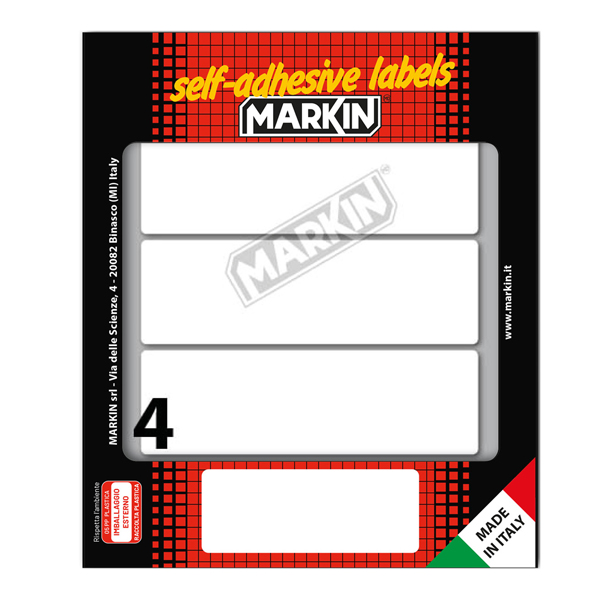 MD_78221 Etichette adesive - in carta - permanenti - 110 x 34 mm - 4 et/fg - 10 fogli - bianco - Markin - immagine 1