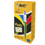 Penna a sfera scatto multifunzione 4 Colorus Fluo  - punta 1,0/1,6mm - 4 colori fluo - fusto giallo fluorescente - Bic - conf. 12 pe zzi