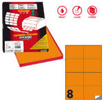 Etichette adesive C/512 - in carta - permanenti - 105 x 74,25 mm - 8 et/fg - 100 fogli - arancio fluo - Markin