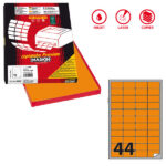 Etichette adesive A/406 - in carta - permanenti - 47,5 x 25,5 mm - 44 et/fg - 100 fogli - arancio fluo - angoli tondi - Markin