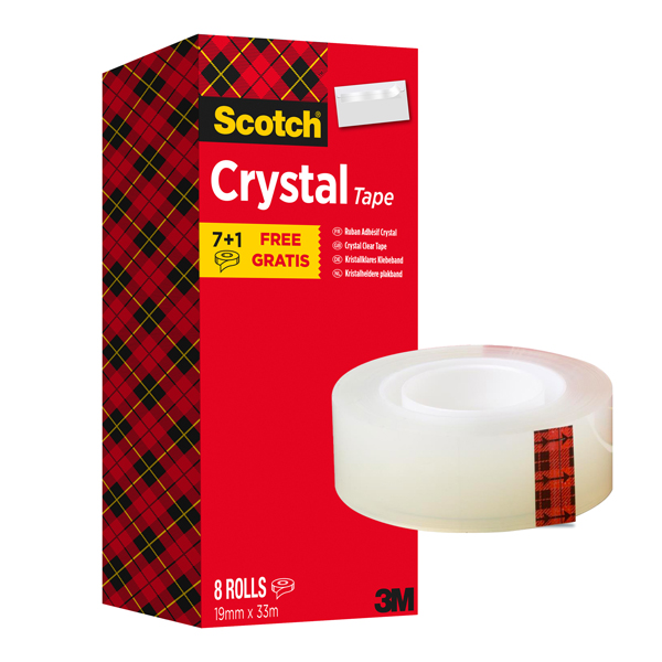 MD_81536 Nastro adesivo Scotch Crystal 600 - 19 mm x 33 m - acrilico - trasparente - Scotch - Value Pack 7+1 rotoli - immagine 1