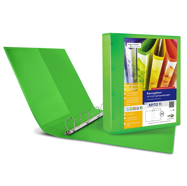 MD_82728 Raccoglitore personalizzabile Myto TI - 22 x 30 cm - 4 anelli a D 30 mm - dorso 4 cm - verde - Sei Rota - immagine 1
