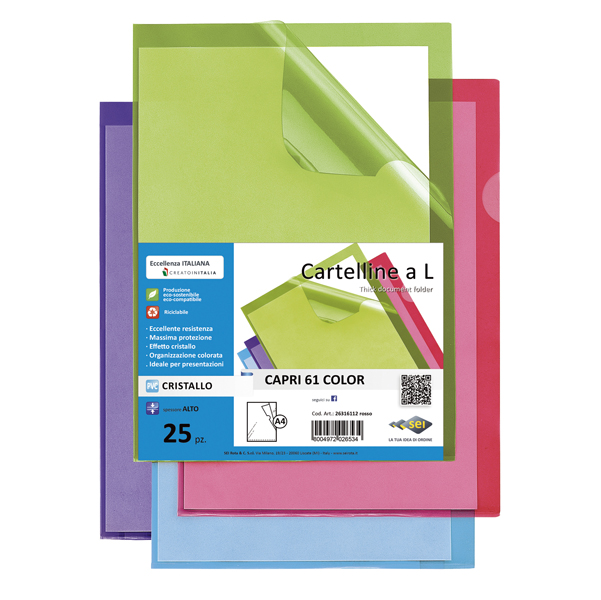 MD_86626 Cartellina a L Capri 61 color - A4 - PVC - liscio pesante - rosso - Sei Rota - conf. 25 pezzi - immagine 1