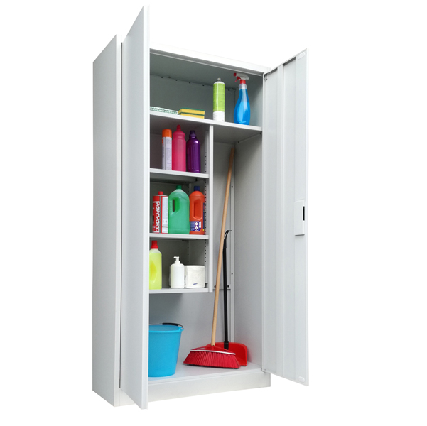 MD_86653 Armadio porta scope in metallo ad 2 ante battenti - 4 ripiani fissi - 90x41x181,5 cm - grigio - Bertesi - immagine 1