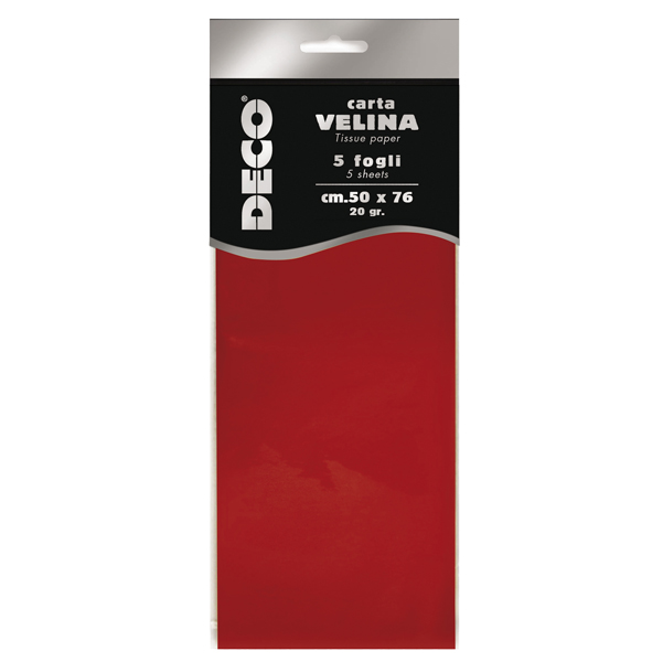 MD_89117 Carta velina - 50 x 76 cm - 20 gr - rosso - Deco - busta 5 fogli - immagine 1