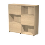 Libreria bassa Tetris a 3 ripiani ante scorrevoli - 120x35x116 cm - rovere/rovere