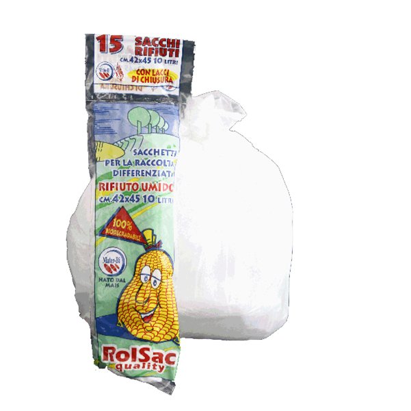 MD_89599 Sacchi bio - 42 x 45 cm - 15 L - 17 micron - bianco - Rolsac - conf. 15 pezzi - immagine 1