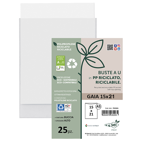 MD_94534 Buste a sacco Gaia - PP riciclato - 15 x 21 cm - buccia - trasparente - Sei rota - conf. 25 pezzi - immagine 1