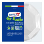 Piatto fondo riutilizzabile - ottagonale - diametro 22 cm - PS reuse - bianco - Dopla - conf. 25 pezzi
