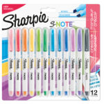Pennarello S-Note - punta scalpello - colori assortiti - Sharpie - Conf. 12 pezzi