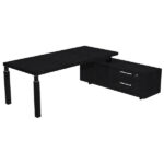 Scrivania direzionale Prestige Quadro - con mobile di servizio - 210 x 90 cm - nero venato/nero