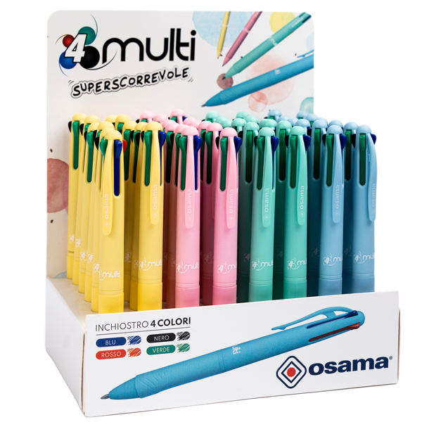 MD_98852 Penna a sfera scatto multifunzione 4 Multi - colori pastello assortiti - Osama - expo 48 pezzi - immagine 1