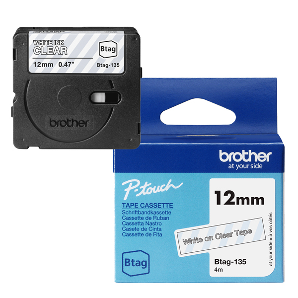MD_BROBTAG135 Brother - Nastro - Bianco/Trasparente - BTAG135 - 12mm x 8mt - immagine 1