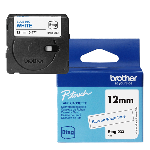 MD_BROBTAG233 Brother - Nastro - Blu/Bianco - BTAG233 - 12mm x 4mt - immagine 1