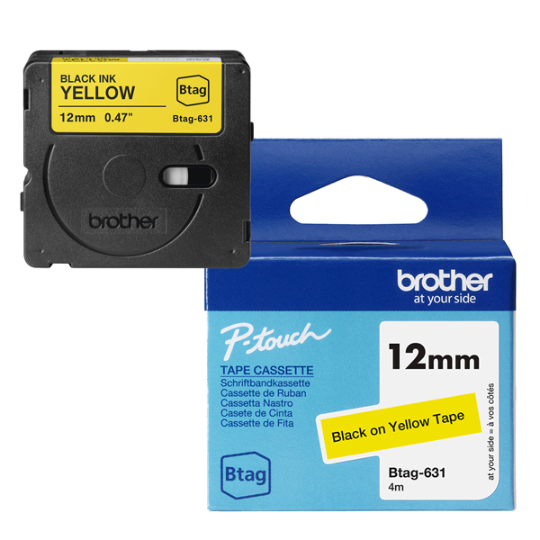 MD_BROBTAG631 Brother - Nastro - Nero/Giallo - BTAG631 - 12mm x 4mt - immagine 1