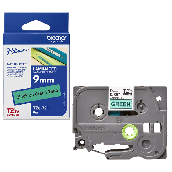 MD_BROTZE721 Brother - Nastro - Nero/Verde - TZE721 - 9mm x 8mt - immagine 1