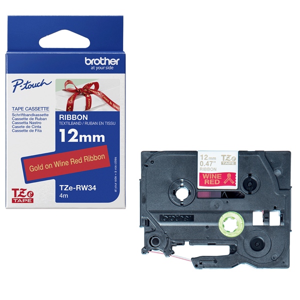 MD_BROTZERW34 Brother - Nastro - 12 mm x 4 mt - Oro / Rosso - TZERW34 - immagine 1