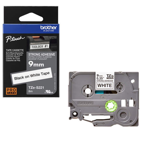 MD_BROTZES221 Brother - Nastro con adesivo resistente - Nero/Bianco - TZES221 - 9mm x 8mt - immagine 1