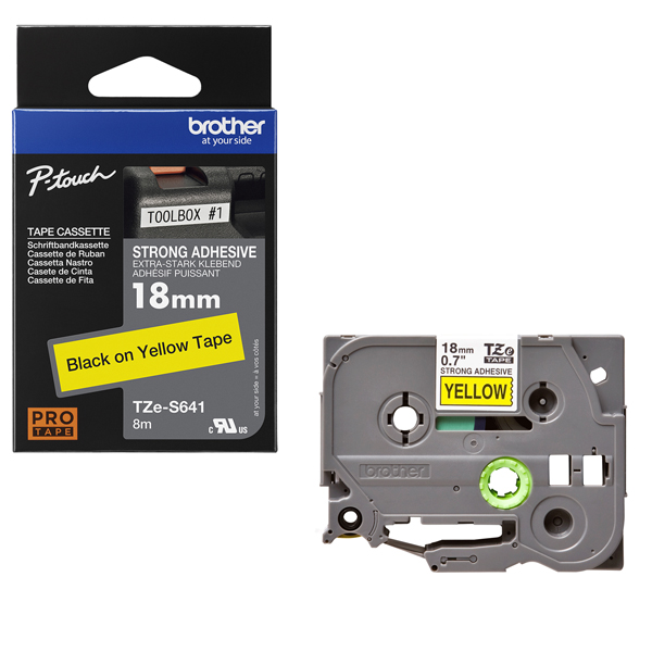 MD_BROTZES641 Brother - Nastro con adesivo resistente - Nero/Giallo - TZES641 - 18mm x 8mt - immagine 1