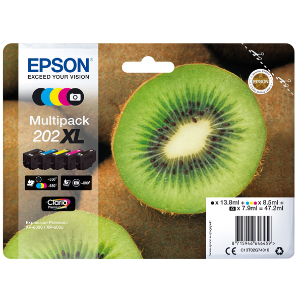 MD_EPST02G74010 Epson - Multipack Cartuccia ink - 202XL - C/M/Y/K/K PH - C13T02G74010 - C/M/Y 8,5ml cad - K 13,8ml - K PH 7,9ml - immagine 1