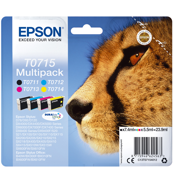MD_EPST07154012 Epson - Multipack Cartuccia ink - C/M/Y/K - T0715 - C13T07154012 - C/M/Y 5,5ml - K 7,4ml - immagine 1