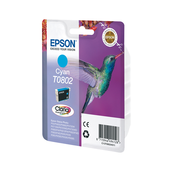 MD_EPST08024011 Epson - Cartuccia ink - Ciano Photo - T0802 - C13T08024011 - 7,4ml - immagine 1