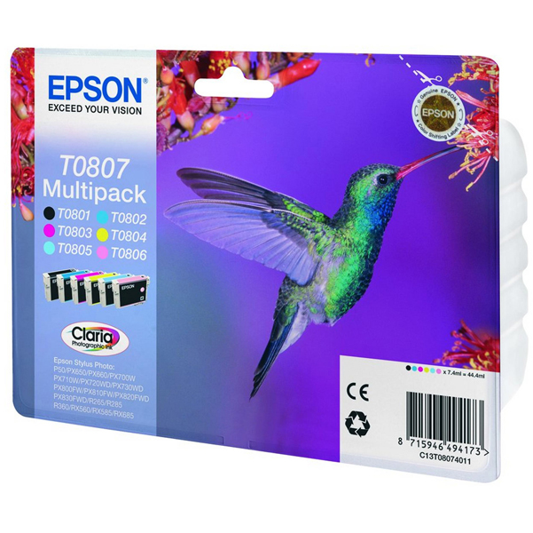 MD_EPST08074011 Epson - Cartuccia ink - C/M/Y/K/C CH/M CH - T0807 - C13T08074011 - 7,4ml cad - immagine 1