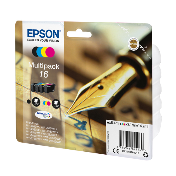 MD_EPST16264012 Epson - Multipack Cartuccia ink - 16 - C/M/Y/K - C13T16264012 - C/M/Y 3,1ml cad - K 5,4ml - immagine 1