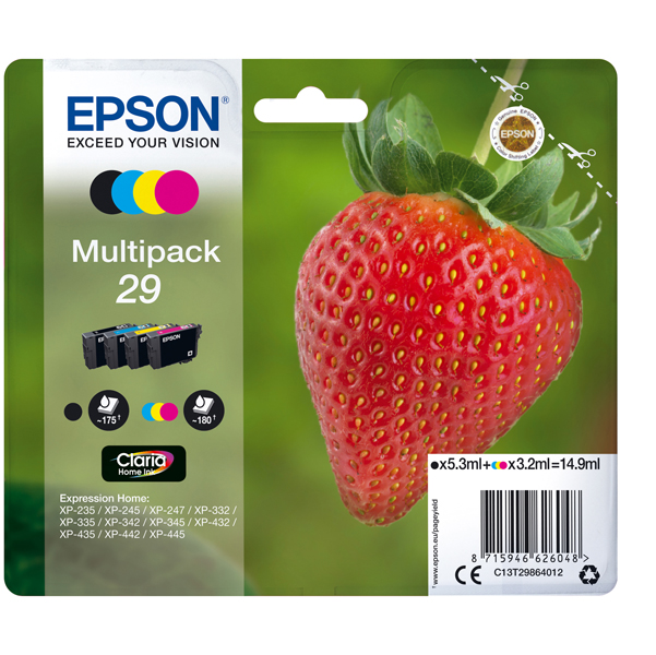 MD_EPST29864012 Epson - Confezioni cartucce ink - 29 - C/M/Y/K - C13T29864012 - C/M/Y 3,2ml cad - K 5,3ml - immagine 1