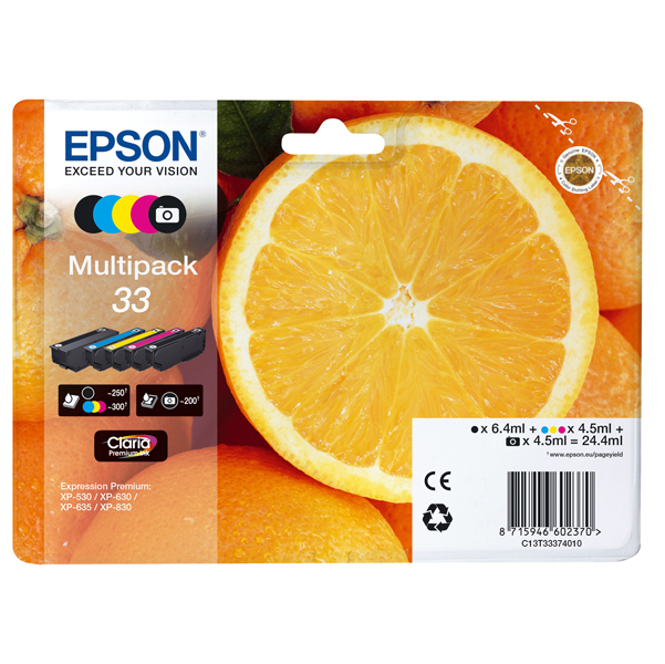 MD_EPST33374011 Epson - Confezione Cartuccia ink - 33 - C/M/Y/K/K PH - C13T33374011 - C/M/Y/K PH 4,5ml cad - K 6,4ml - immagine 1