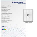 Etichette adesive - in carta - permanenti - 35 x 23,5 mm - 72 et/fg - 100 fogli - bianco - Starline