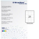 Etichette adesive - in carta - permanenti - 70 x 42,3 mm - 21 et/fg - 100 fogli - bianco - Starline