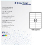 Etichette adesive - in carta - permanenti - 105 x 36 mm - 16 et/fg - 100 fogli - bianco - Starline