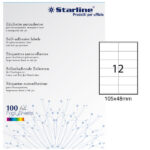 Etichette adesive - in carta - permanenti - 105 x 48 mm - 12 et/fg - 100 fogli - bianco - Starline