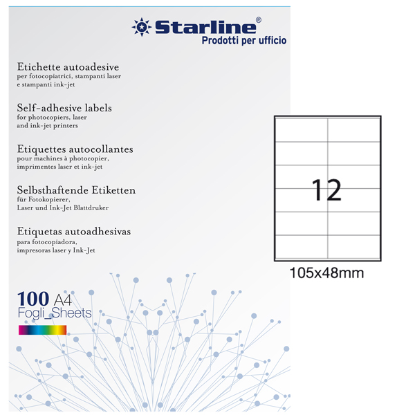 MD_STL3030 Etichette adesive - in carta - permanenti - 105 x 48 mm - 12 et/fg - 100 fogli - bianco - Starline - immagine 1