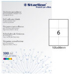 Etichette adesive - in carta - permanenti - 105 x 99 mm - 6 et/fg - 100 fogli - bianco - Starline